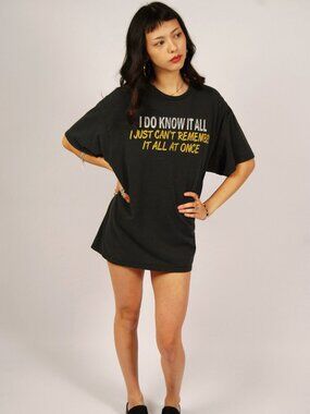 90s Funny T-Shirt (XL) black yellow vintage mens ironic know it all streetwear